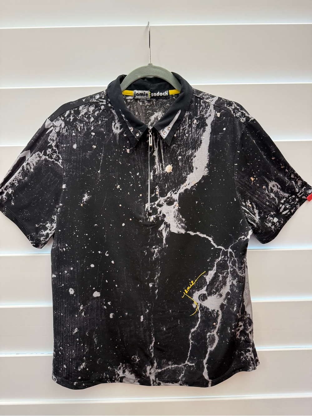 Jamie Sadock Black Marble-Print Polo with Yellow Signature
